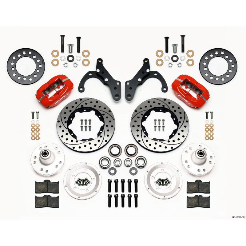 Wilwood Forged Dynalite Front Kit 11.00in Drill-Red 65-68 Chevy Impala -Drum Spindle