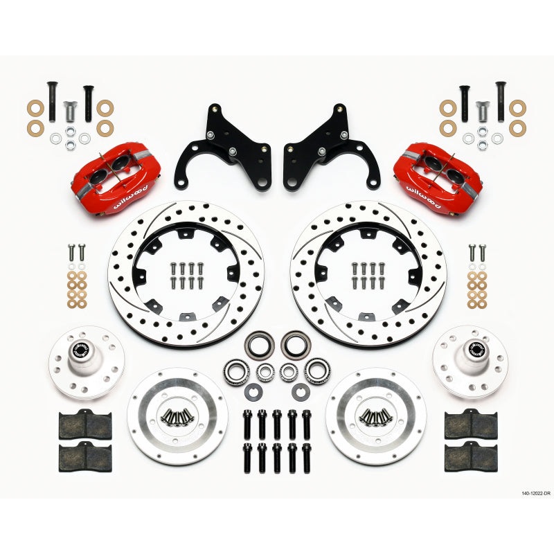 Wilwood Forged Dynalite Front Kit 12.19in Drilled Red 65-68 Chevy Impala -Drum Spindle