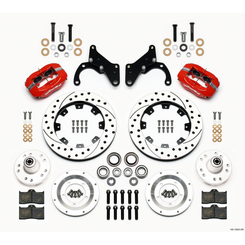Wilwood Forged Dynalite Front Kit 12.19in Drilled Red 69-70 Impala Drum/Disc 69-82 Vette