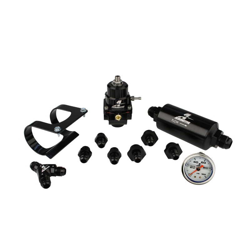 Aeromotive System, Fuel, Stealth, EFI, Dual Rail (Regulator, Filter, Filter Bracket, Gauge, Y-Block, Fittings)