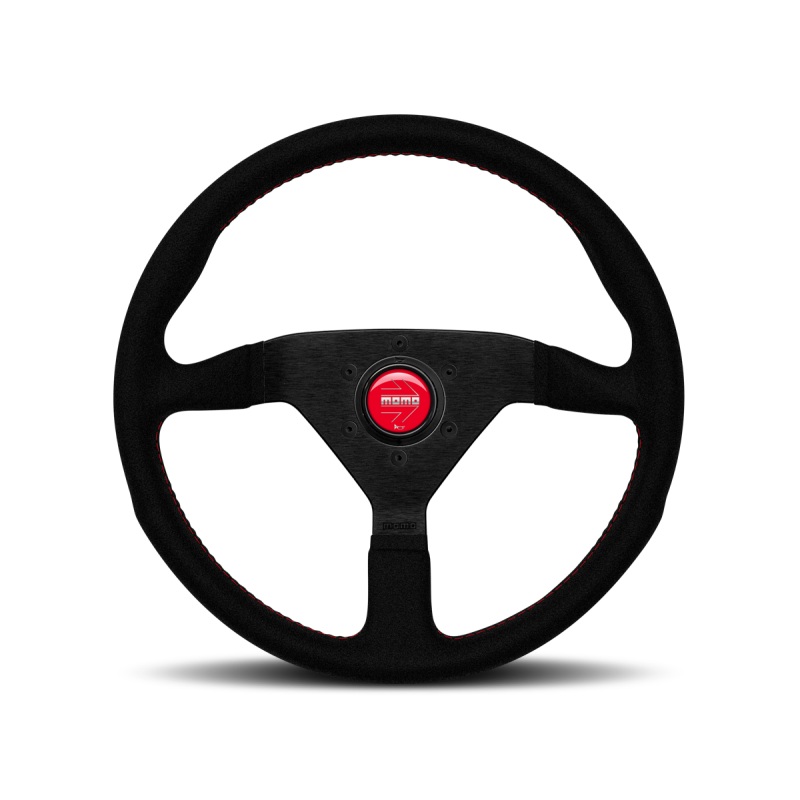 Momo Montecarlo Alcantara Steering Wheel 320 mm - Black/Red Stitch/Black Spokes