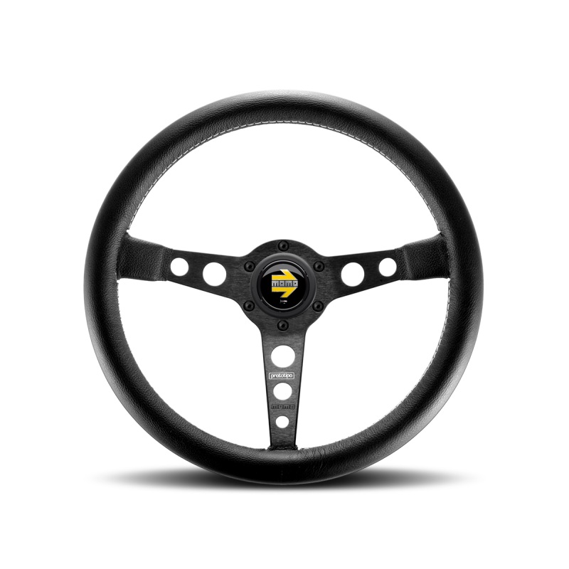 Momo Prototipo Steering Wheel 350 mm - Black Leather/Wht Stitch/Black Spokes