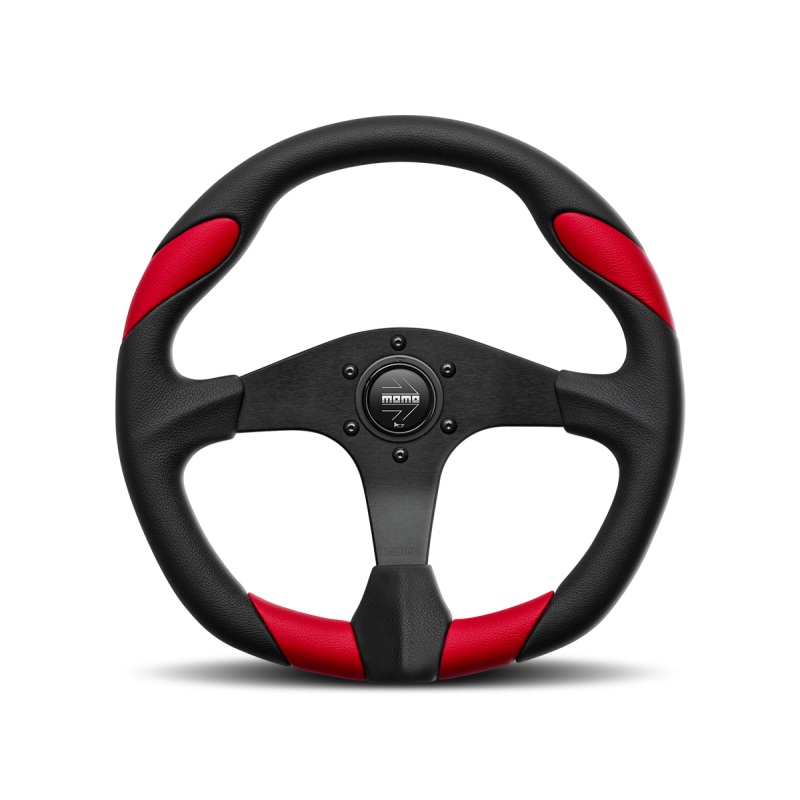 Momo Quark Steering Wheel 350 mm - Black Poly/Black Spokes/Red Inserts