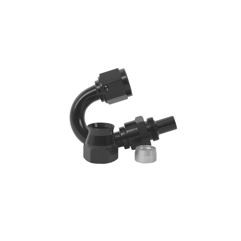 Aeromotive Hose End, PTFE, AN-08, 180, Black Anodized