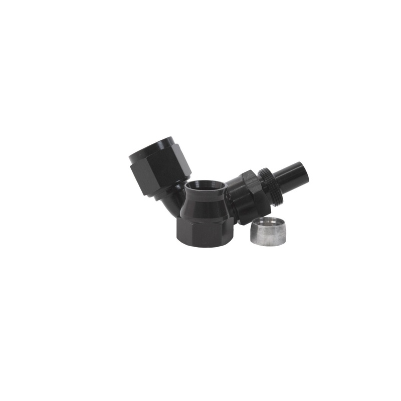 Aeromotive Hose End, PTFE, AN-08, 90, Black Anodized