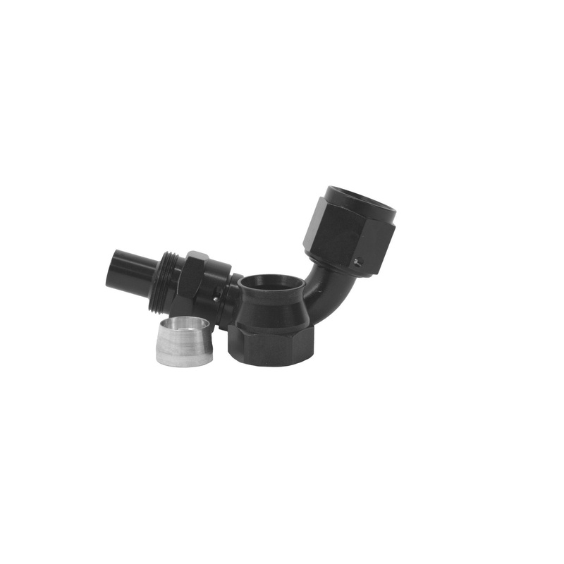Aeromotive Hose End, PTFE, AN-10, 90, Black Anodized