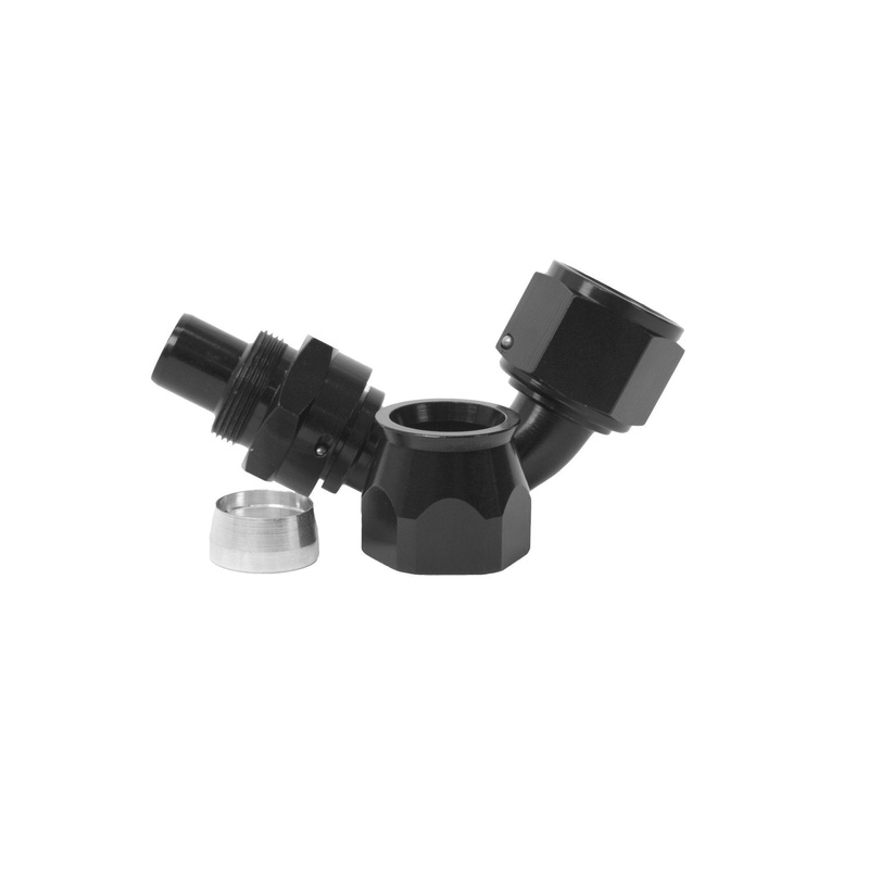 Aeromotive Hose End, PTFE, AN-12, 90, Black Anodized