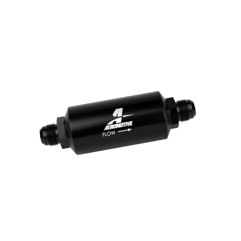 Aeromotive Filter, In-Line, 10-m Microglass Element, AN-10 Male, Bright-Dip Black, 2" OD