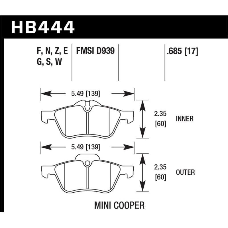 Hawk 02-06 Mini Cooper / Cooper S HP+  Street Front Brake Pads