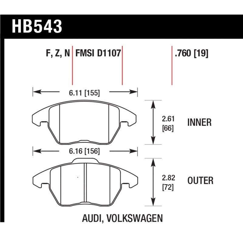 Hawk Audi A3/TT / VW EOS / Golf / Jetta / Passat / Rabbit DTC-60 Front Race Brake Pads
