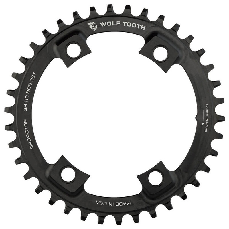Wolf Tooth 4 Bolt Alloy Drop-Stop Chainring - 110 BCD - Asymmetrical Shimano - Round - Black - 44T